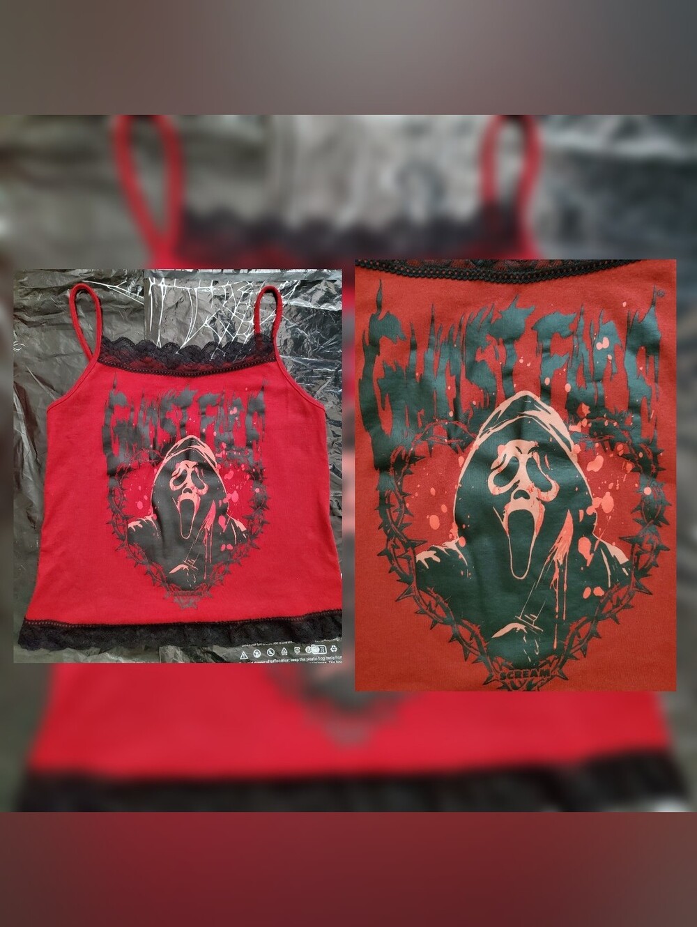 Ghost Face Scream Red And Black Lace Trim Cami Top